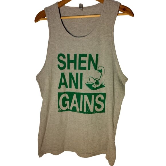 Next Level Other - Shen Ani Gains Tank Top Men L Gray Green Irish Gealic Workout Shirt Gym